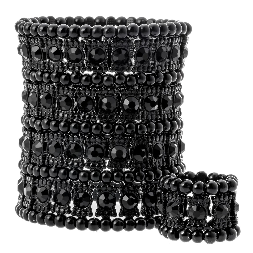Multilayer stretch cuff bracelet ring sets wedding bridal crystal jewelry women her wife mom girlfriend gifts B12 dropshipping