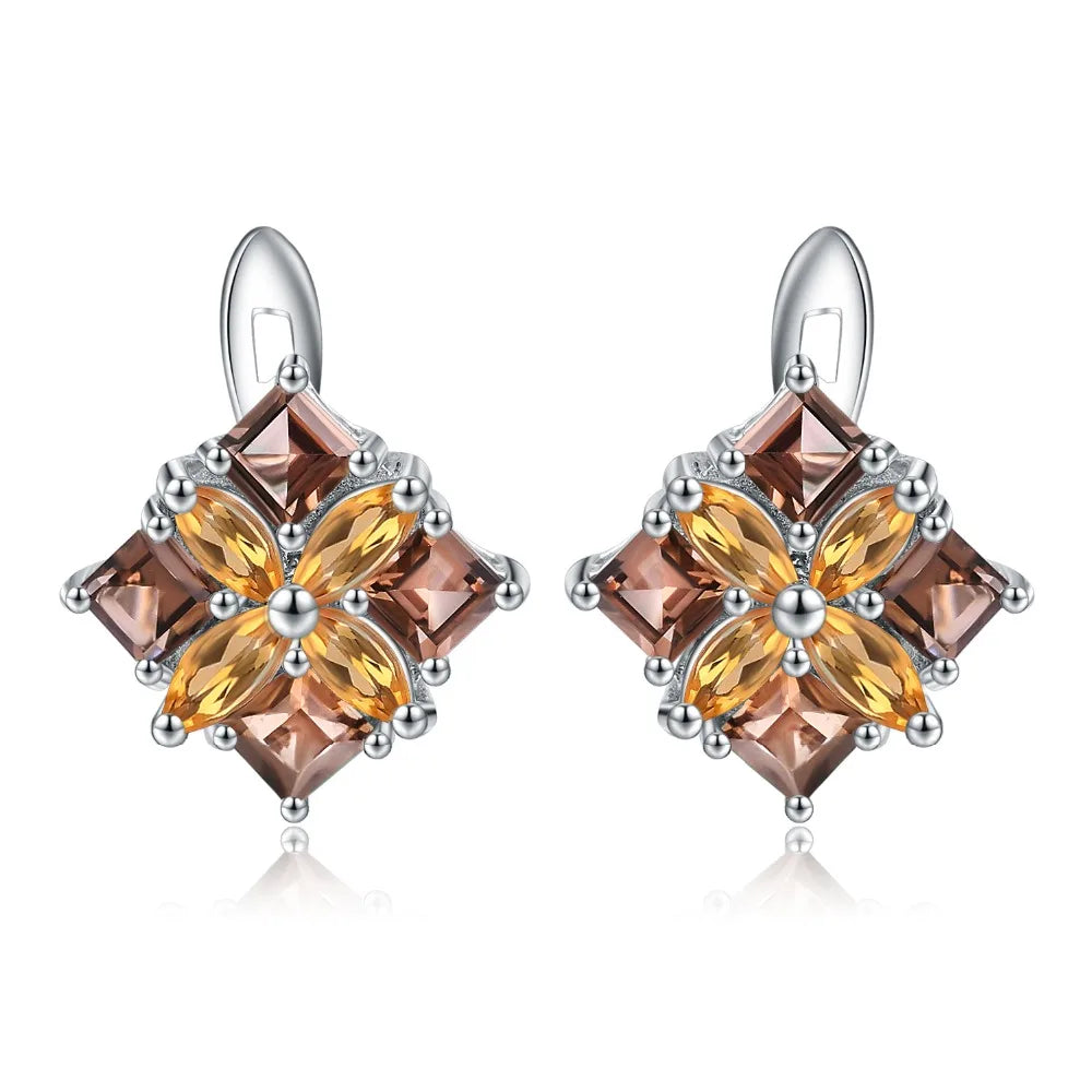 Gem's Ballet Multicolor Natural Citrine Smoky Quartz Earrings 925 Sterling Silver Flower Stud Earrings For Women Fine Jewelry