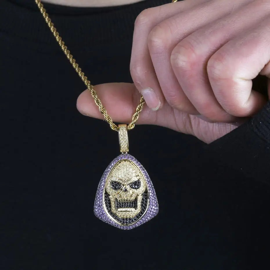 New Fashion Iced Out Skeletor Pendant Necklace With Tennis Chain Copper Hip Hop Gold Silver Color Mens/Women Charm Chain Jewelry