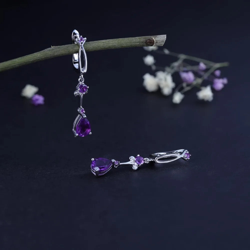 Gem's Ballet 2.87Ct Natural Purple Amethyst Drop Earring 925 Sterling Silver Flower Vintage Earrings For Women Fine Jewelry