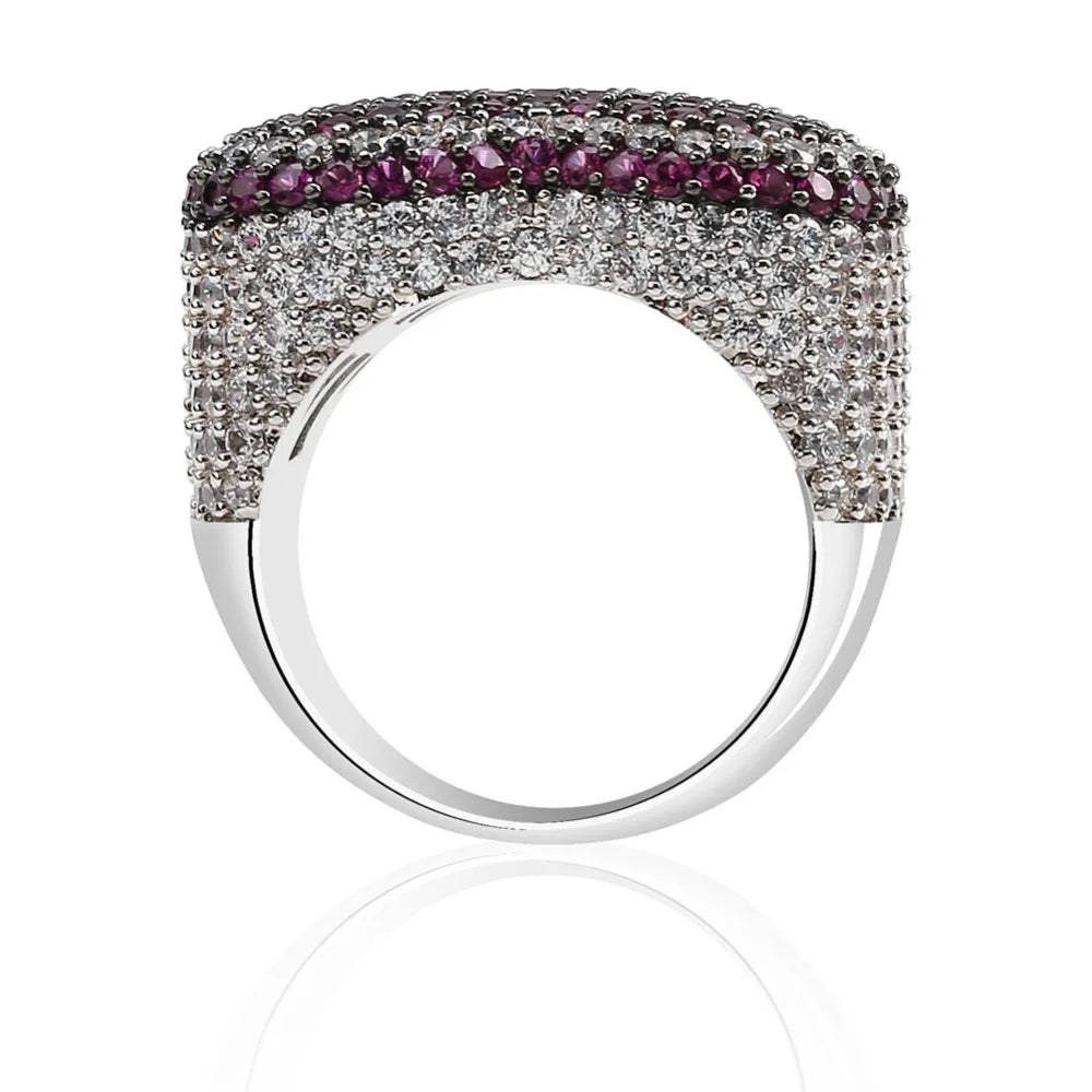 New Red Bule Color Heart Ring Micro Pave Cubic Zircon Round Ring Full Iced Out Bling Hip Hop/Punk Men Women Jewelry For Gifts