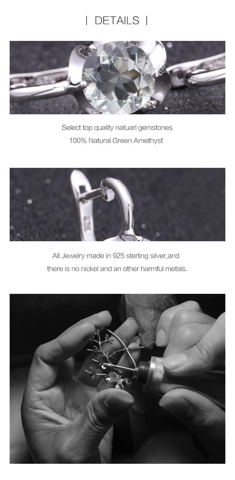 GEM'S BALLET Pure 925 Sterling Silver Fine Jewelry Oval 5.47Ct Natural Green Amethyst Birthstone Stud Earrings For Women