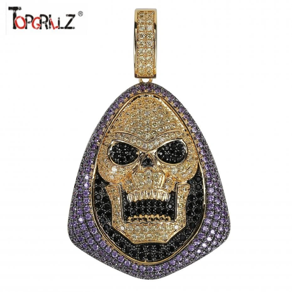 New Fashion Iced Out Skeletor Pendant Necklace With Tennis Chain Copper Hip Hop Gold Silver Color Mens/Women Charm Chain Jewelry