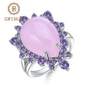 GEM'S BALLET Natural Pink Calcedony Gemstone Ring 925 Sterling Silver Vintage Halo Cocktail  Rings for Women Fine Jewelry