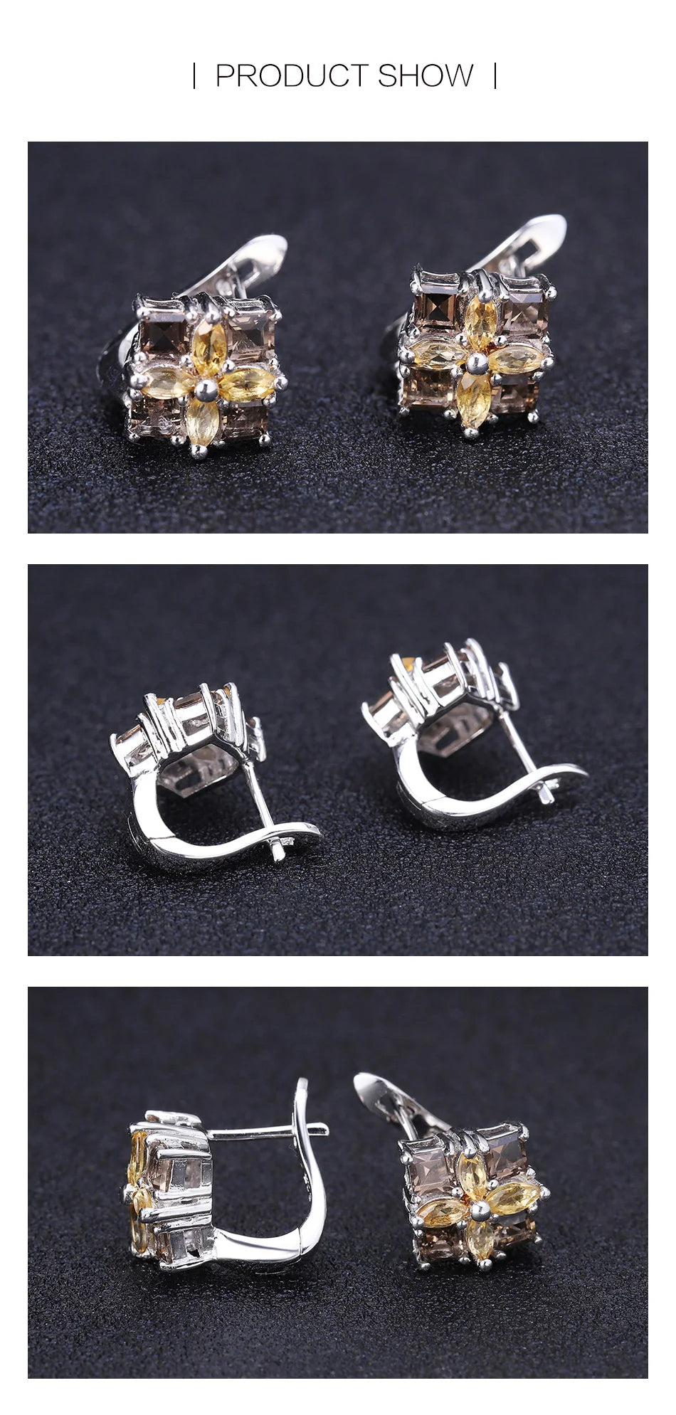 Gem's Ballet Multicolor Natural Citrine Smoky Quartz Earrings 925 Sterling Silver Flower Stud Earrings For Women Fine Jewelry