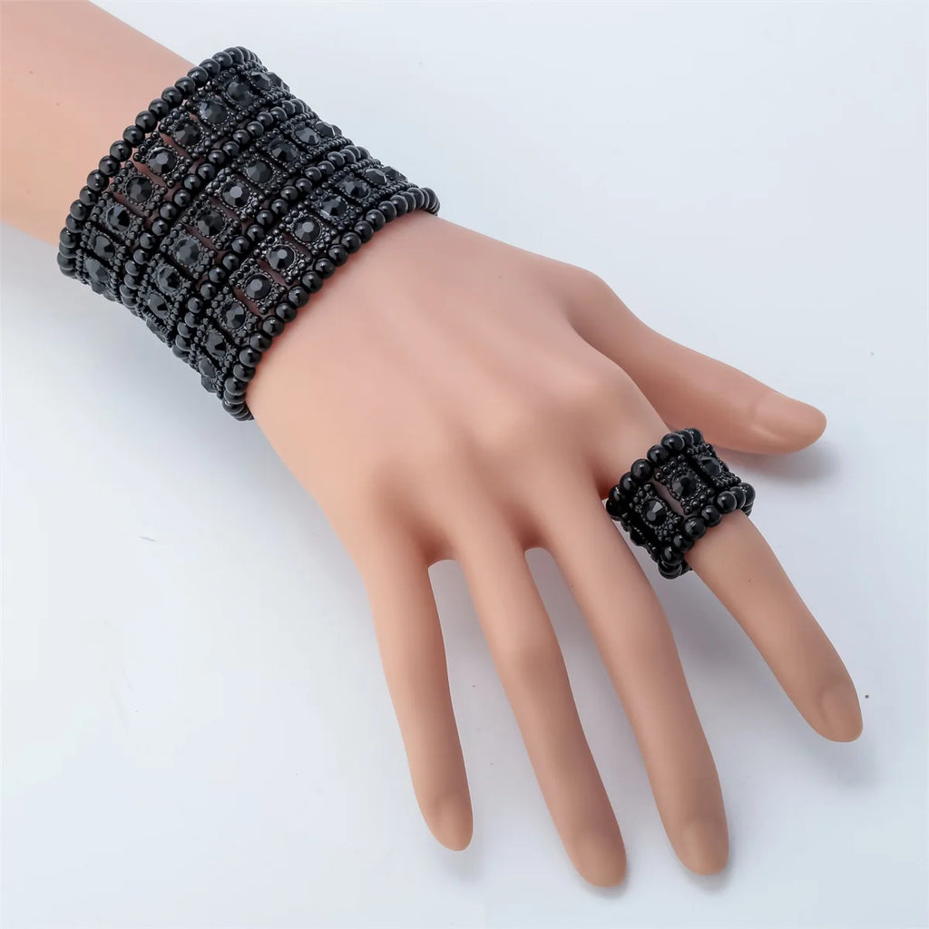 Multilayer stretch cuff bracelet ring sets wedding bridal crystal jewelry women her wife mom girlfriend gifts B11 dropshipping