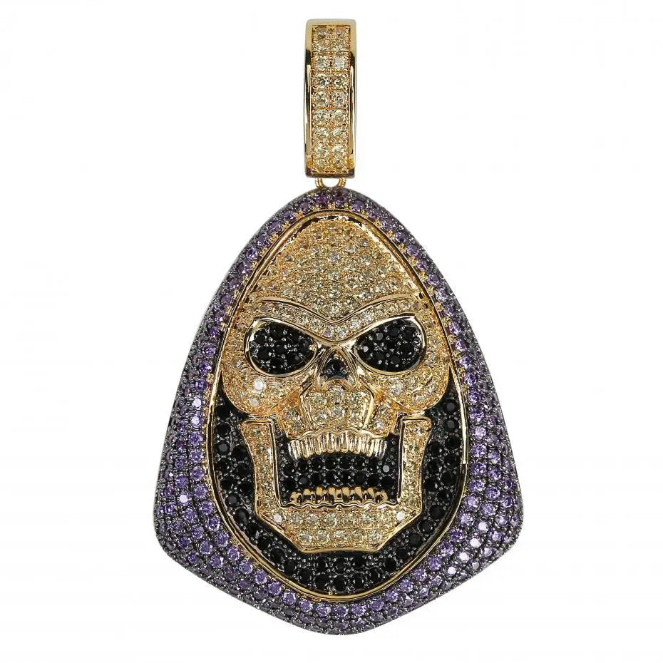 New Fashion Iced Out Skeletor Pendant Necklace With Tennis Chain Copper Hip Hop Gold Silver Color Mens/Women Charm Chain Jewelry