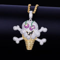 Skull Ice Cream Shape Necklace& Pendant Gold Color AAA Cubic Zircon Men's Hip Hop Jewelry