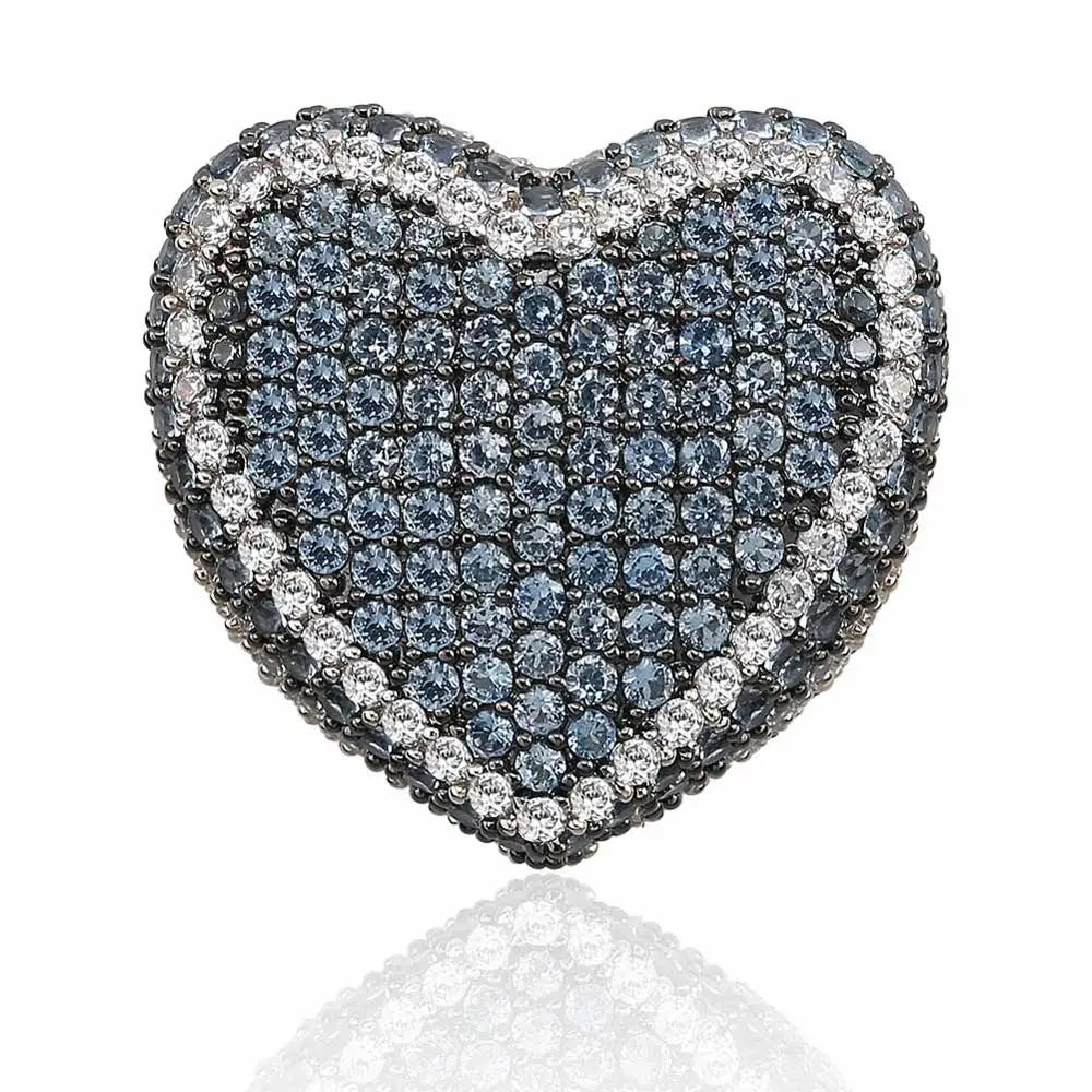 New Red Bule Color Heart Ring Micro Pave Cubic Zircon Round Ring Full Iced Out Bling Hip Hop/Punk Men Women Jewelry For Gifts