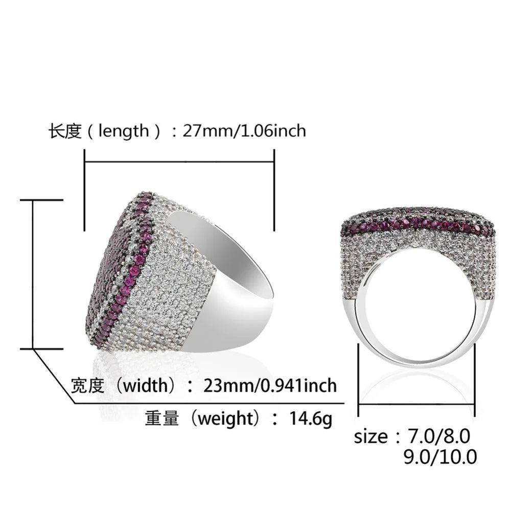 New Red Bule Color Heart Ring Micro Pave Cubic Zircon Round Ring Full Iced Out Bling Hip Hop/Punk Men Women Jewelry For Gifts
