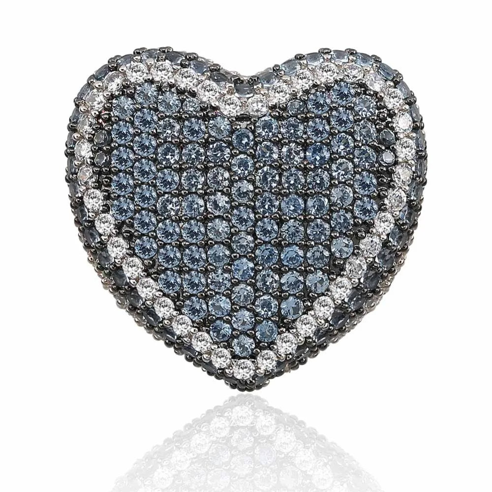 New Red Bule Color Heart Ring Micro Pave Cubic Zircon Round Ring Full Iced Out Bling Hip Hop/Punk Men Women Jewelry For Gifts