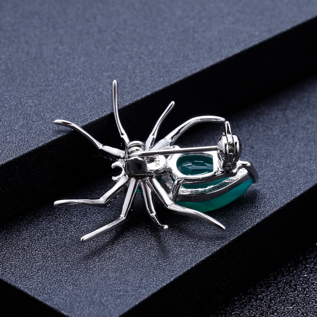 GEM'S BALLET Natural Green Agate Gemstone Brooch 925 Sterling Sliver Handmade Design Spider Brooches For Women Fine Jewelry