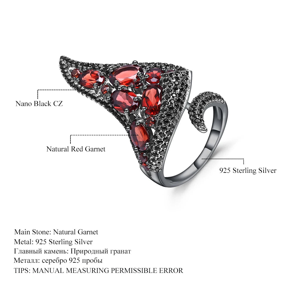 GEM'S BALLET Natural Red Garnet Gemstone Open Finger Ring 925 Sterling Sliver Vintage Gothic Punk Ring For Women Party Jewelry