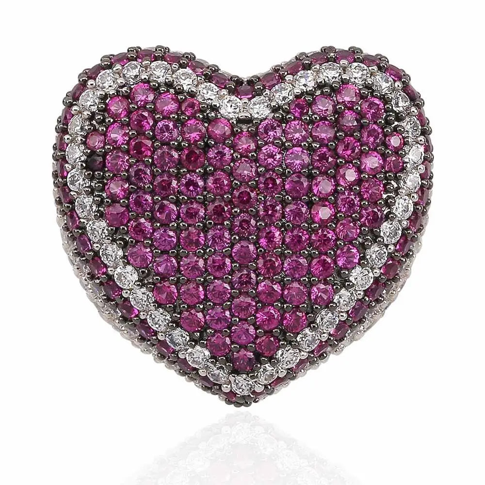 New Red Bule Color Heart Ring Micro Pave Cubic Zircon Round Ring Full Iced Out Bling Hip Hop/Punk Men Women Jewelry For Gifts