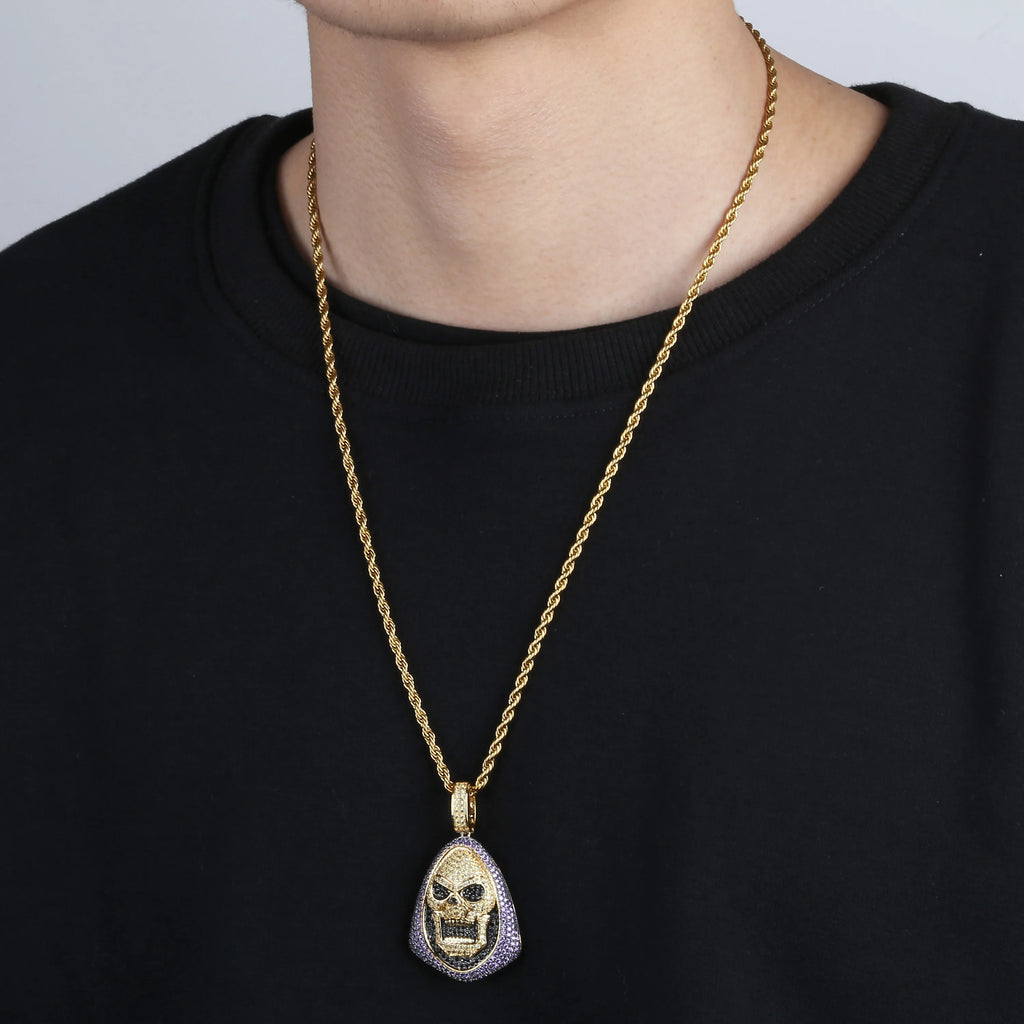 New Fashion Iced Out Skeletor Pendant Necklace With Tennis Chain Copper Hip Hop Gold Silver Color Mens/Women Charm Chain Jewelry