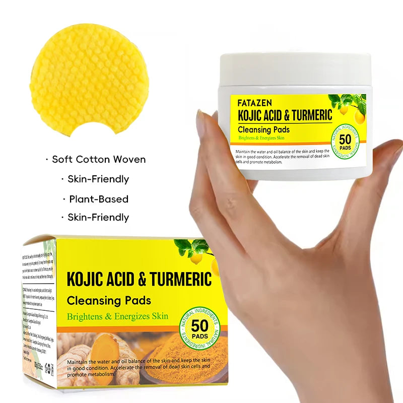 OEM Best Selling Facial Cleaning  Exfoliation Whitening Turmeric Kojic Acid Turmeric Kojic Pads 50 Tablets Cleansing Cotton