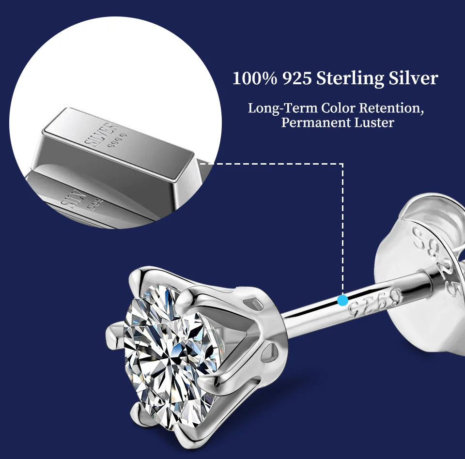 New Arrival 0.5 Carat Moissanite Gemstone Stud Earrings for Women Solid 925 Sterling Silver D Color Solitaire Fine Jewelry