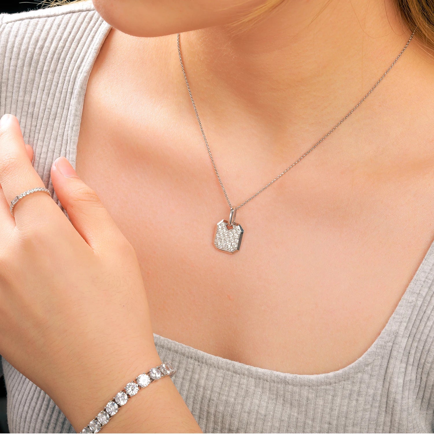 Streamline Tag With Pave Moissanite Diamonds Tag Pendant Real 925 Sterling Silver For Women Men Fine Jewelry Accessories Gift