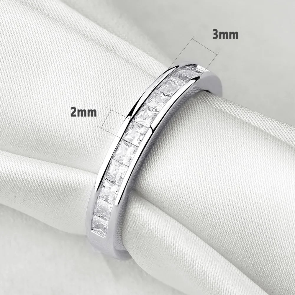 Newshe 925 Silver Wedding Bands for Women Princess AAAAA Cubic Zircon Diamond Stackable Eternity Finger Rings Quality Jewelry