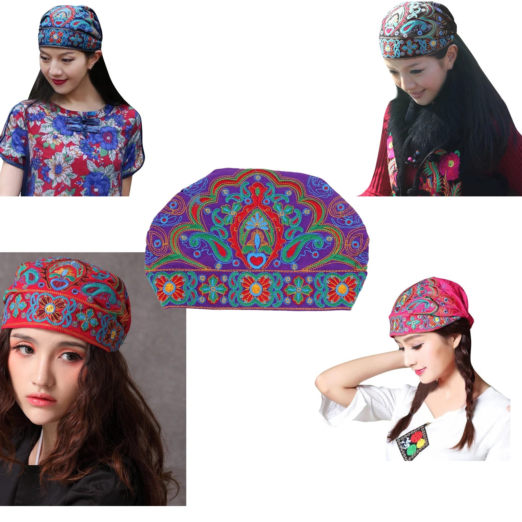 Women Mexican Style Ethnic Vintage Embroidery Flowers Hat Red Print hats for women Beanies Hats