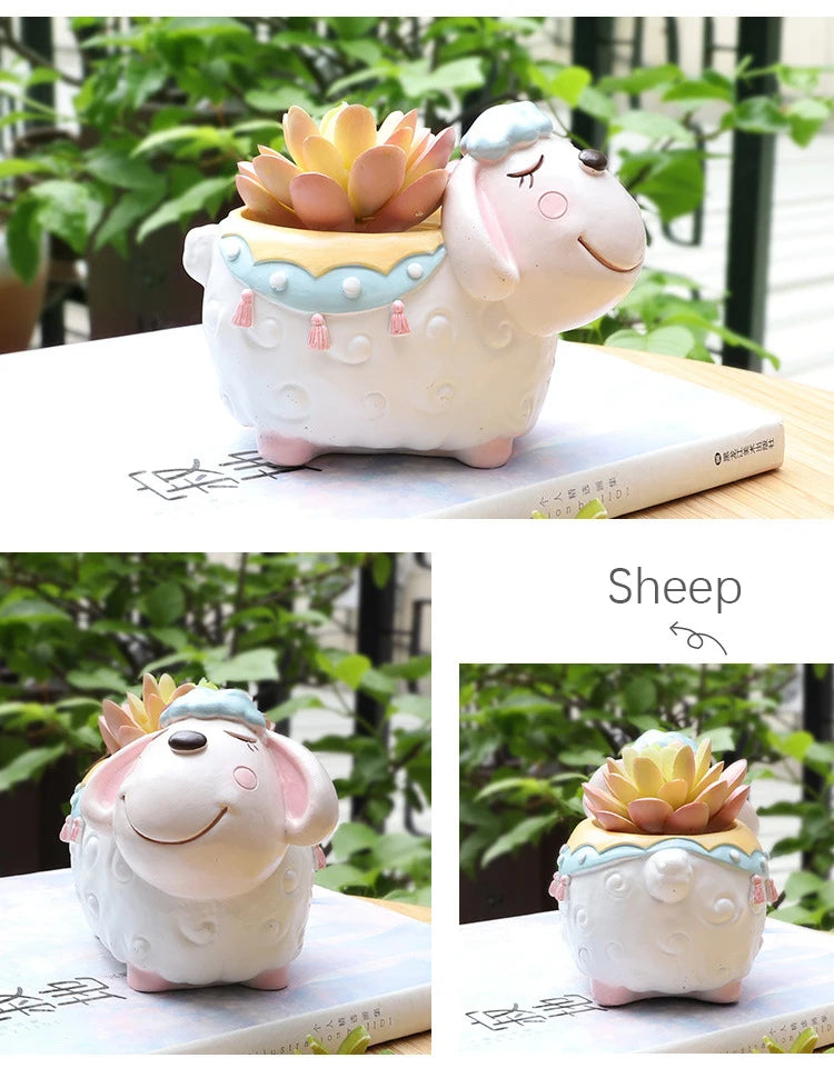 Cartoon Animal Flower Pot for Succulents Cactus Plants, Unicorn Elephant Bear Fairy Garden Figurine, Home Tabletop Decor