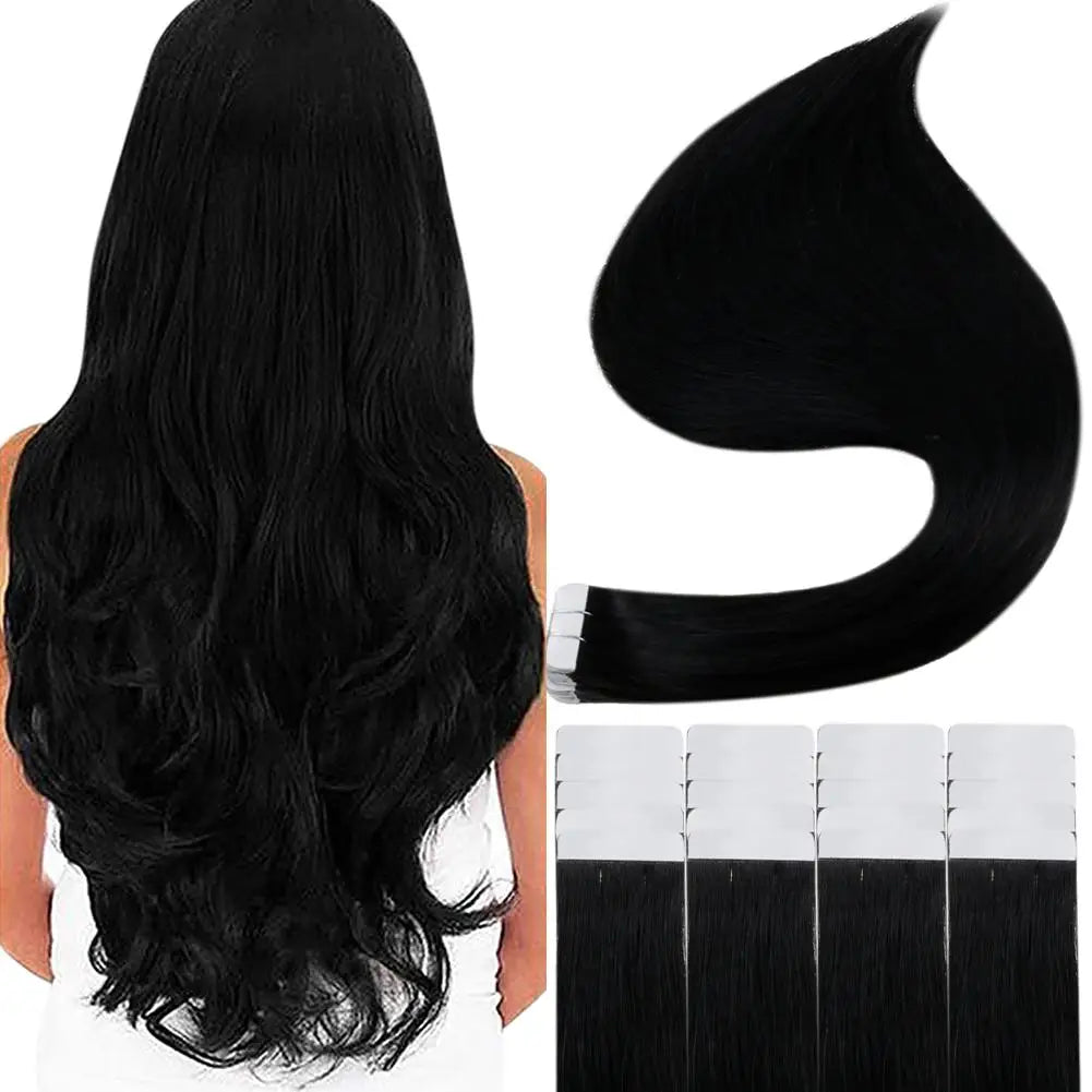 Full Shine Tape in Human Hair Extensions 20pcs Adhesive Skin Weft Pure Solid Color Glue on Woman Hair Machine Made Remy