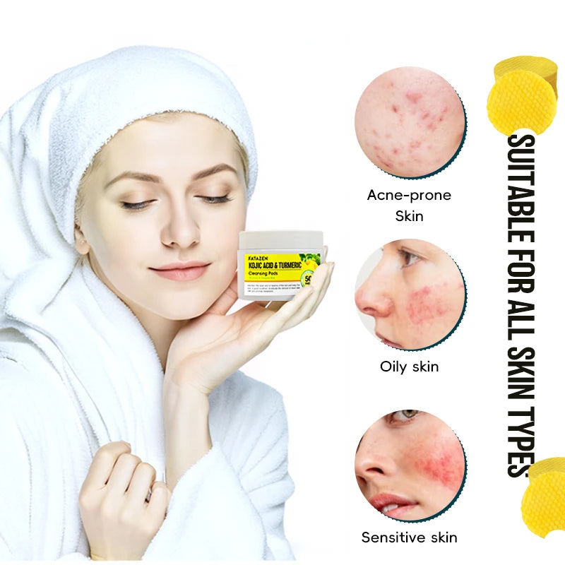 OEM Best Selling Facial Cleaning  Exfoliation Whitening Turmeric Kojic Acid Turmeric Kojic Pads 50 Tablets Cleansing Cotton