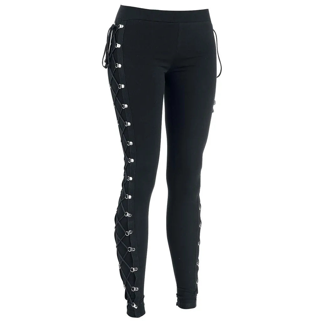 Gothic Leggings Black Vintage Women Punk Lace Up Bottoms Steampunk Pants Leggins Mujer Women Long Pencil Pants Trousers лосины