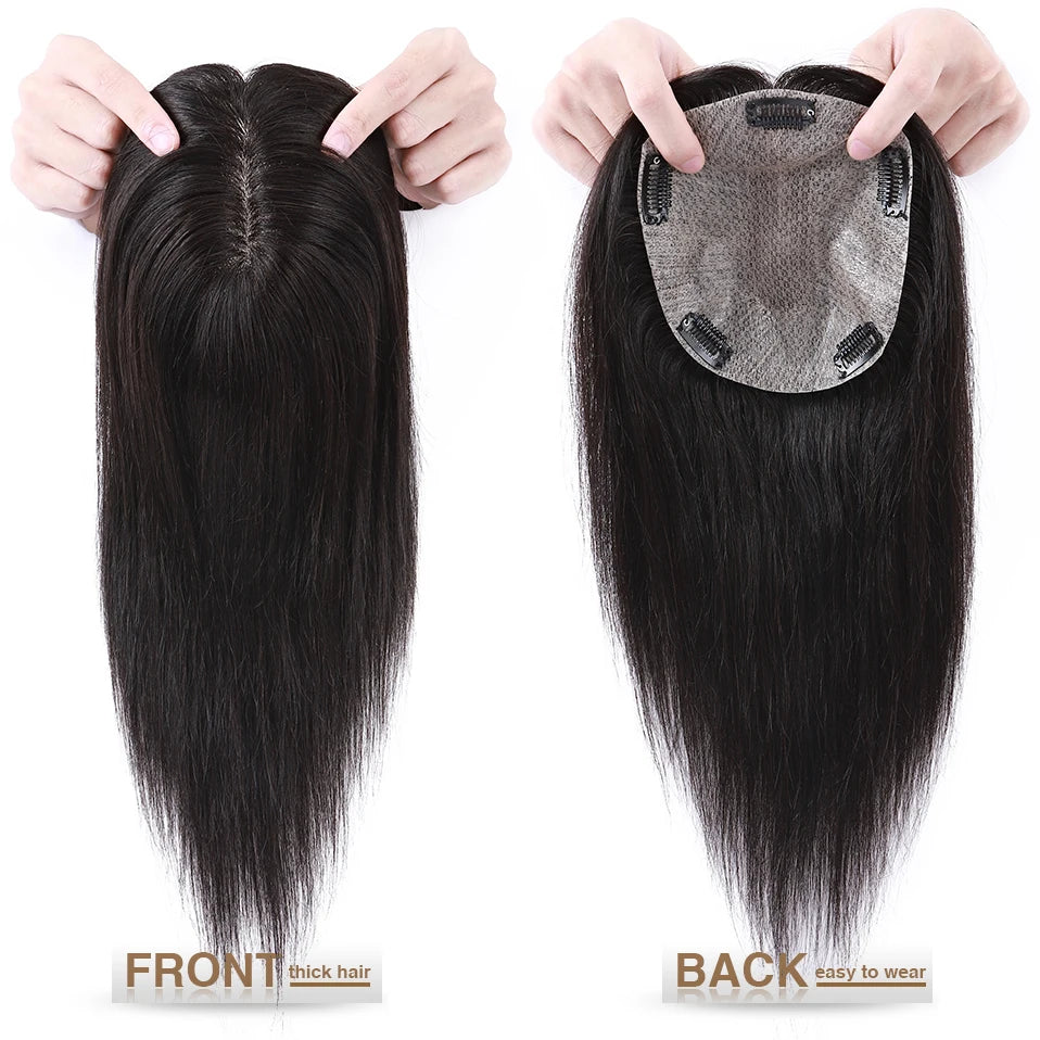 S-noilite 15x16cm Silk Top Hair Toppers Human Hair Silk Base Scalp Topper Wigs 5 Clips In Hair Extension Natutal Hair Piece