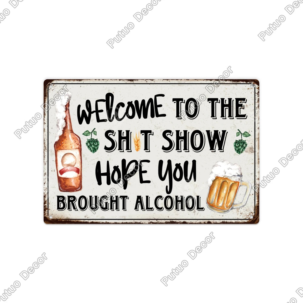 Funny Beer Metal Sign Plaque Vintage Pub Tin Wall Decor Several Styles, for Bar Man Cave Hand Painted Technique US Warehouse
