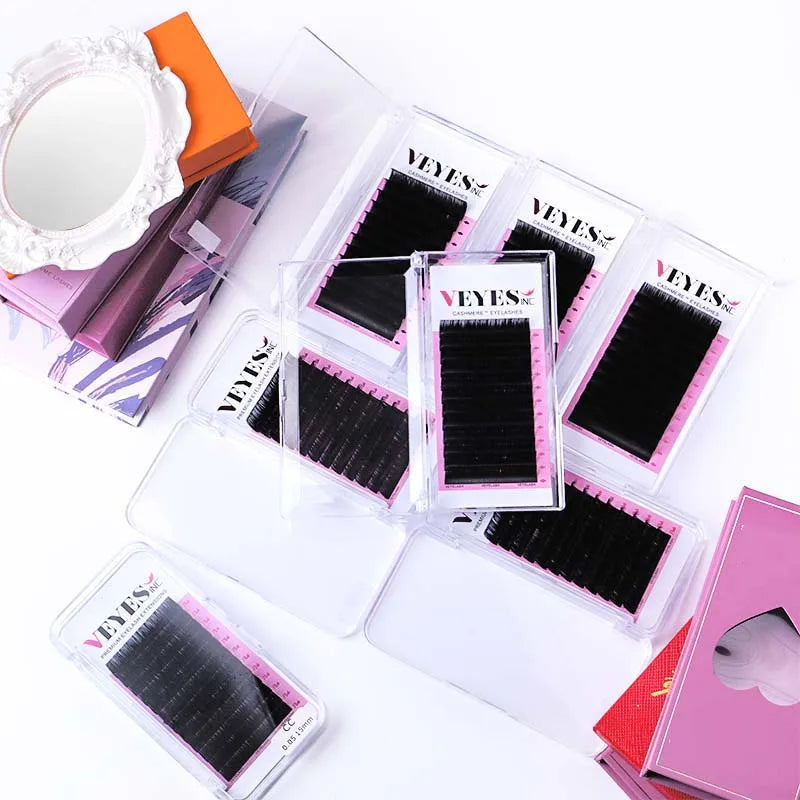 Handmade Premium Velvet Lash Trays Label Volume Silk Velvet Mink Cashmere Eyelash Extensions Darkest Black 0.05