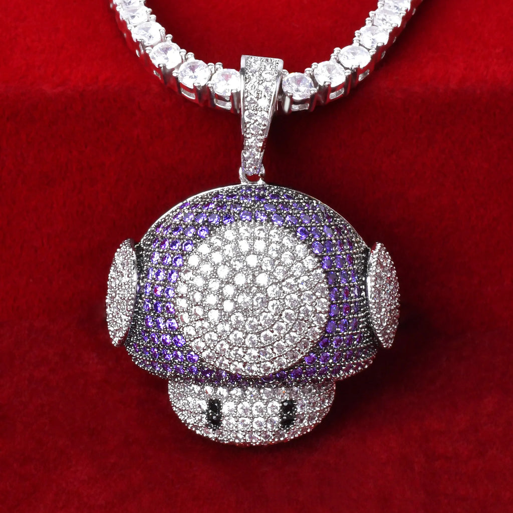 Mushroom Shape Pendant Necklace for Men Mixed Color Hip Hop Jewelry Blue Color