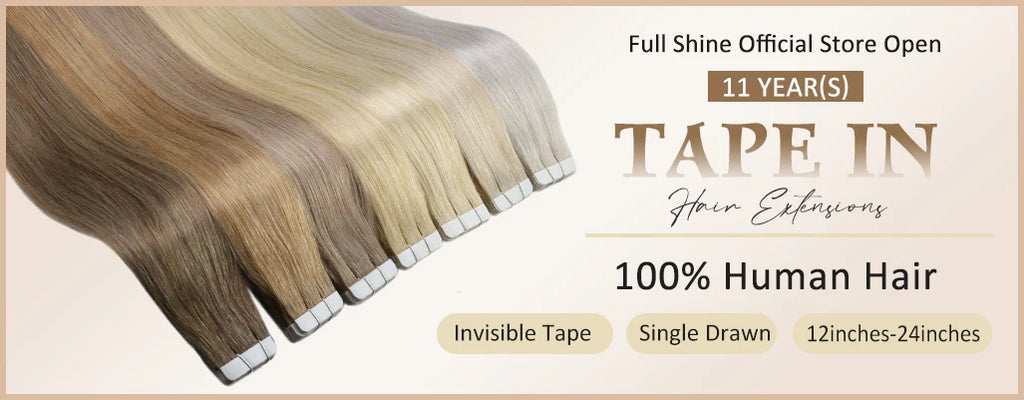 Full Shine Tape in Human Hair Extensions 20pcs Adhesive Skin Weft Pure Solid Color Glue on Woman Hair Machine Made Remy