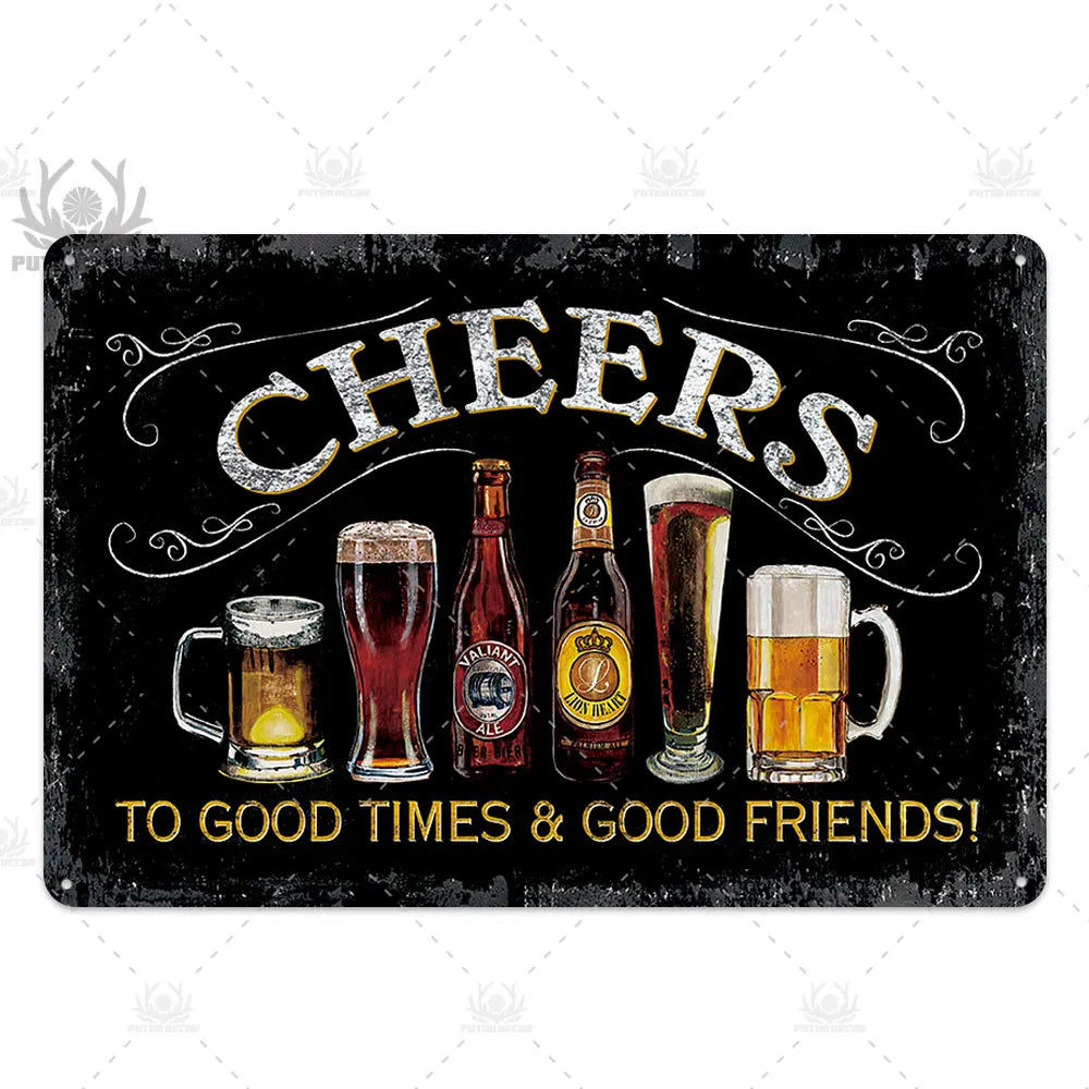 Funny Beer Metal Sign Plaque Vintage Pub Tin Wall Decor Several Styles, for Bar Man Cave Hand Painted Technique US Warehouse