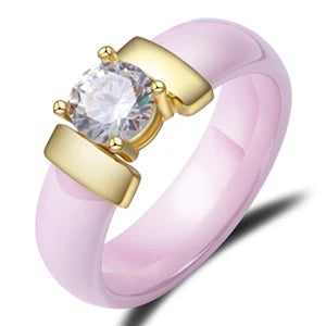6mm White Black Ceramic Rings Plus Red Cubic Zirconia For Women Gold Color Stainless Steel Women Wedding Ring Engagement Jewelry
