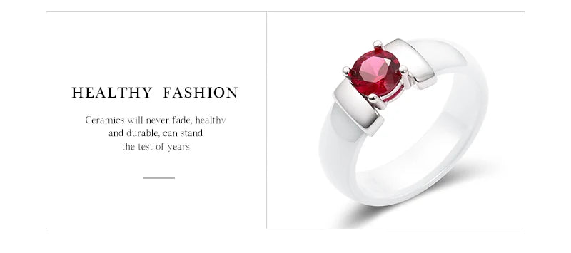 6mm White Black Ceramic Rings Plus Red Cubic Zirconia For Women Gold Color Stainless Steel Women Wedding Ring Engagement Jewelry