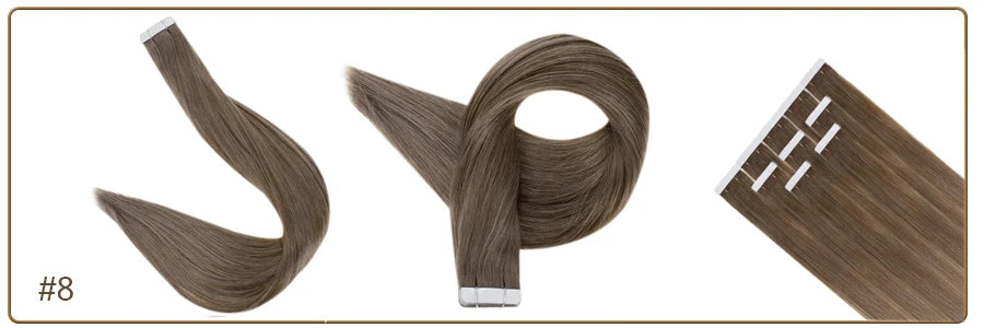 Full Shine Tape in Human Hair Extensions 20pcs Adhesive Skin Weft Pure Solid Color Glue on Woman Hair Machine Made Remy