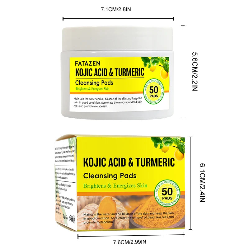 OEM Best Selling Facial Cleaning  Exfoliation Whitening Turmeric Kojic Acid Turmeric Kojic Pads 50 Tablets Cleansing Cotton