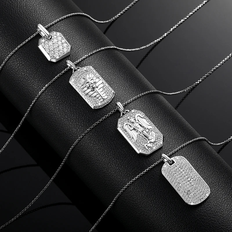 Streamline Tag With Pave Moissanite Diamonds Tag Pendant Real 925 Sterling Silver For Women Men Fine Jewelry Accessories Gift
