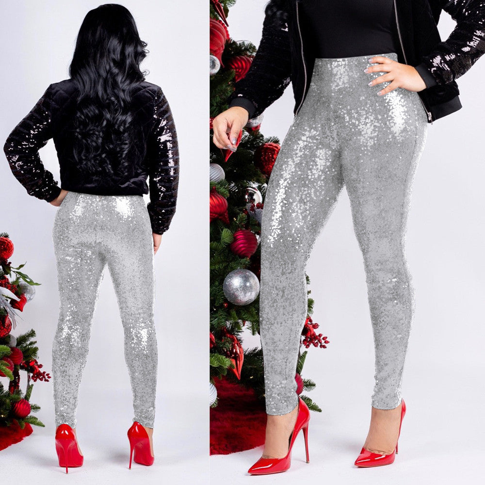 Women's Skinny Leggings Fashoin Sequined Stitching Trousers Party Clubwear Leggins slim  Hip Lifting Long Pants Lady Streetwear