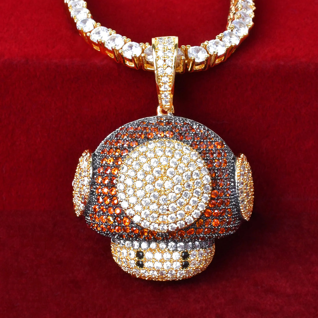 Mushroom Shape Pendant Necklace for Men Mixed Color Hip Hop Jewelry Blue Color