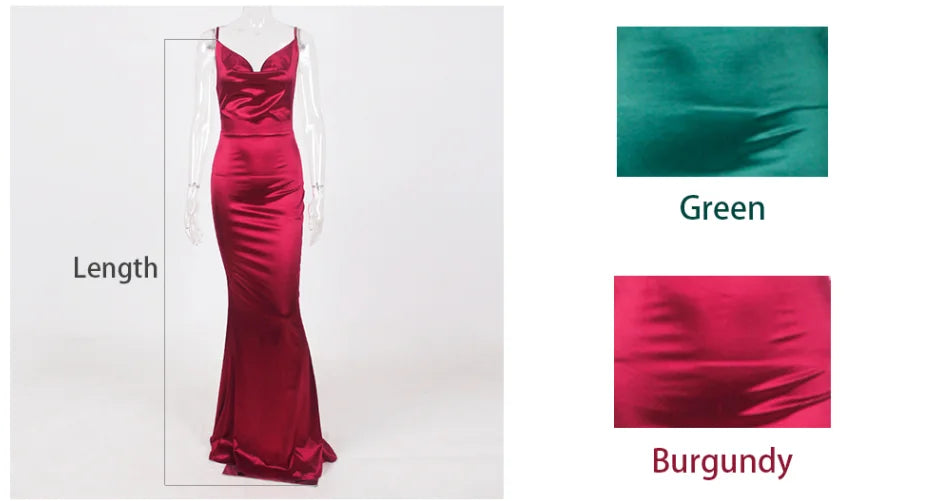 Romagic Green Cowl Neck Evening Dress Backless Long Luxury Stretchy Satin Sexy Burgundy Wedding Party Dresses Summer