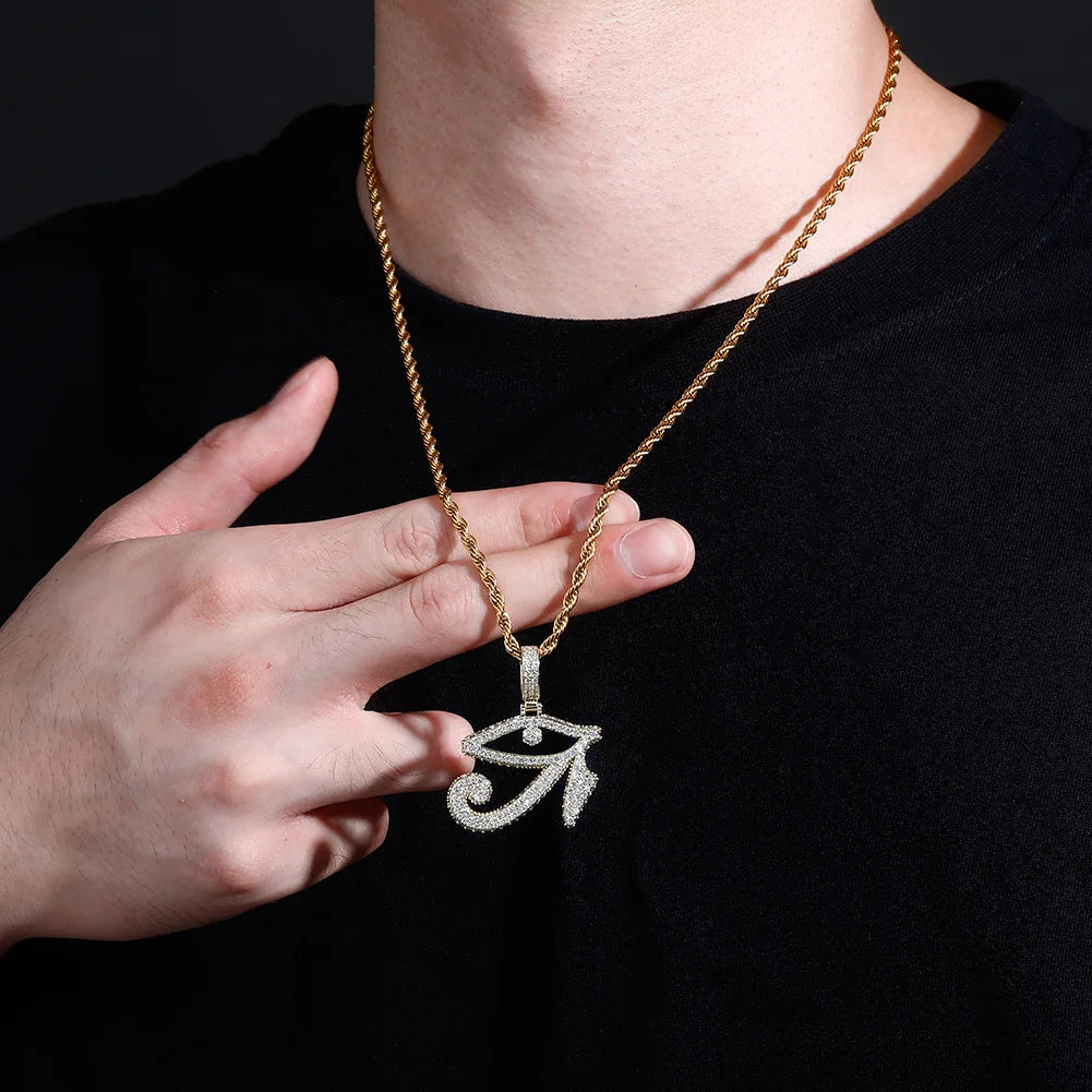 TOPGRILLZ Eye of Horus Pendant Necklace With Tennis Chain Gold Color Iced Out Cubic Zirconia Hip Hop Rock Fashion Jewelry Gift