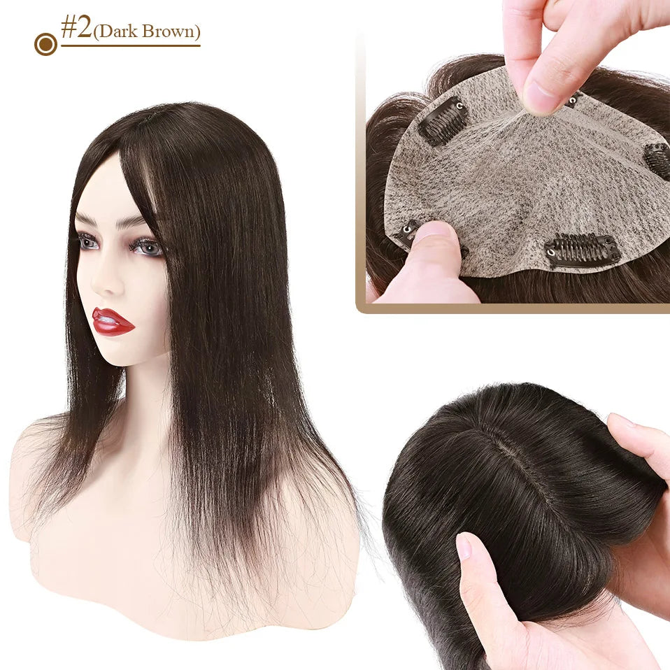 S-noilite 15x16cm Silk Top Hair Toppers Human Hair Silk Base Scalp Topper Wigs 5 Clips In Hair Extension Natutal Hair Piece