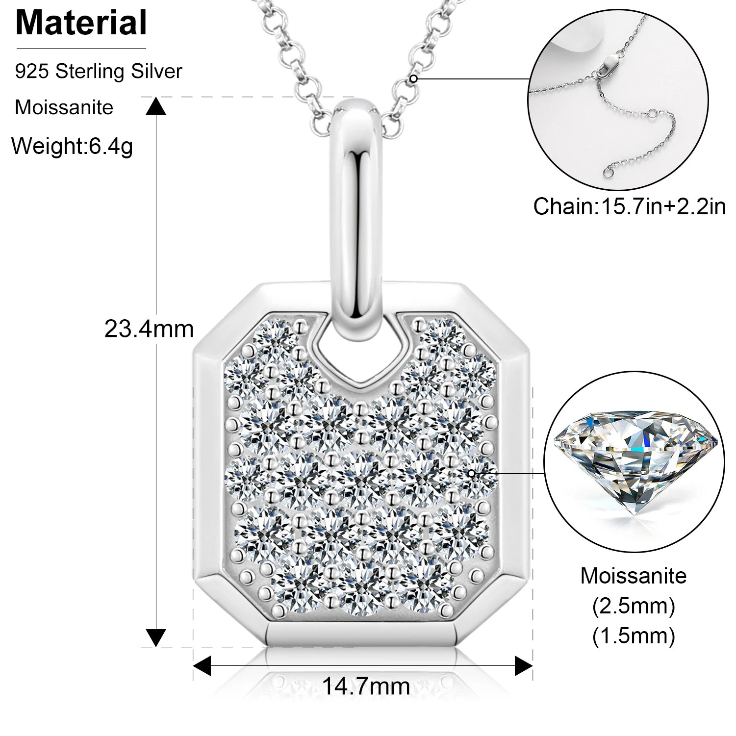 Streamline Tag With Pave Moissanite Diamonds Tag Pendant Real 925 Sterling Silver For Women Men Fine Jewelry Accessories Gift