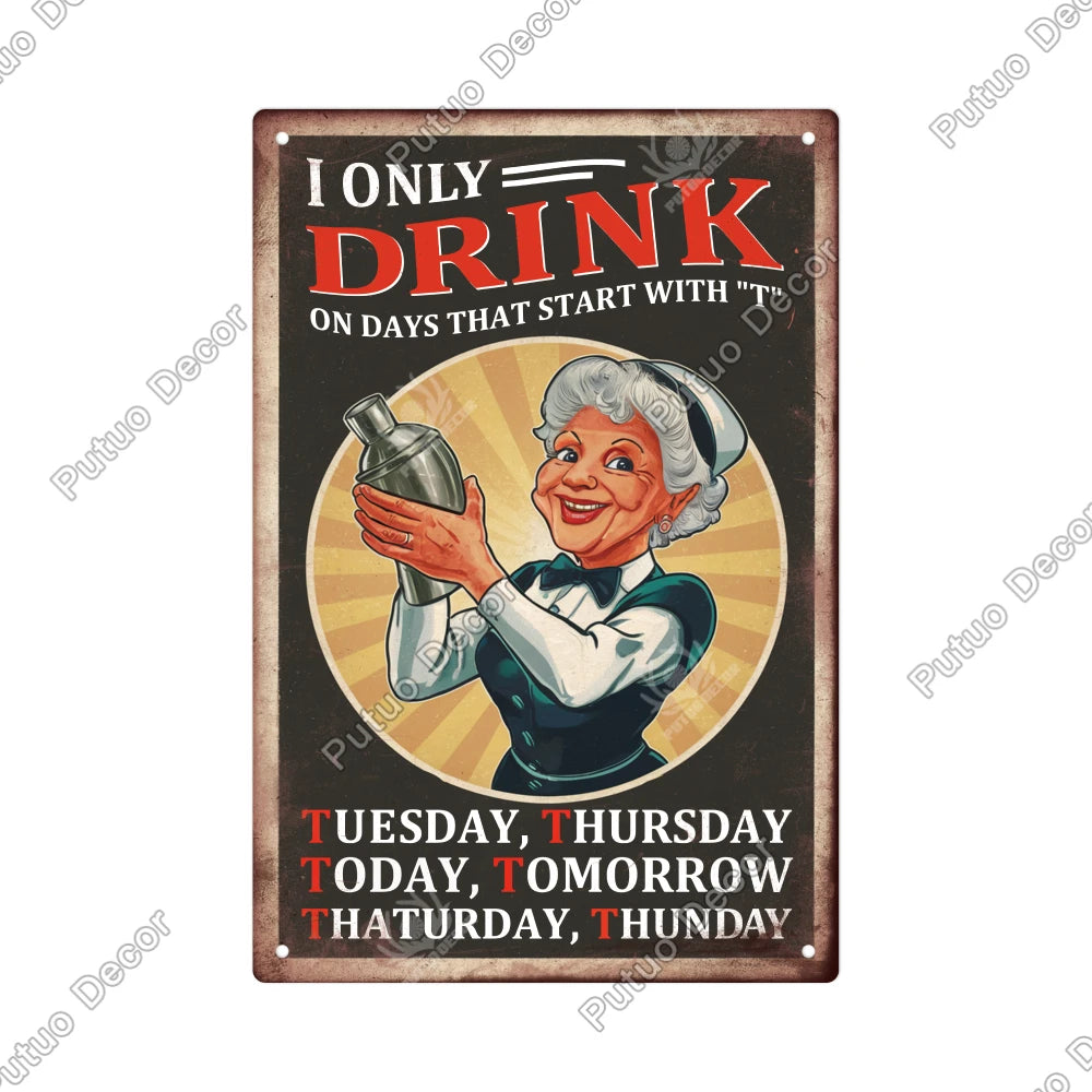 Funny Beer Metal Sign Plaque Vintage Pub Tin Wall Decor Several Styles, for Bar Man Cave Hand Painted Technique US Warehouse