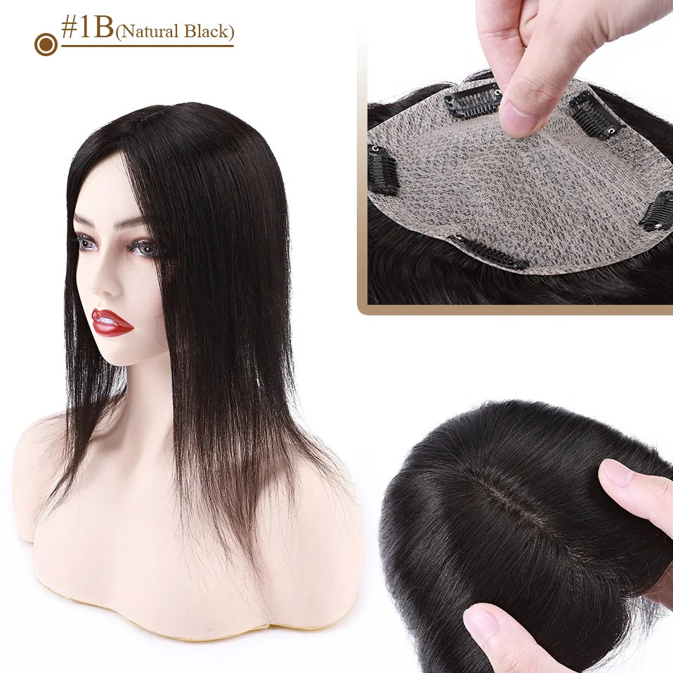 S-noilite 15x16cm Silk Top Hair Toppers Human Hair Silk Base Scalp Topper Wigs 5 Clips In Hair Extension Natutal Hair Piece