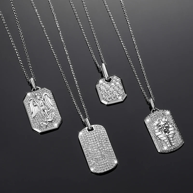 Streamline Tag With Pave Moissanite Diamonds Tag Pendant Real 925 Sterling Silver For Women Men Fine Jewelry Accessories Gift