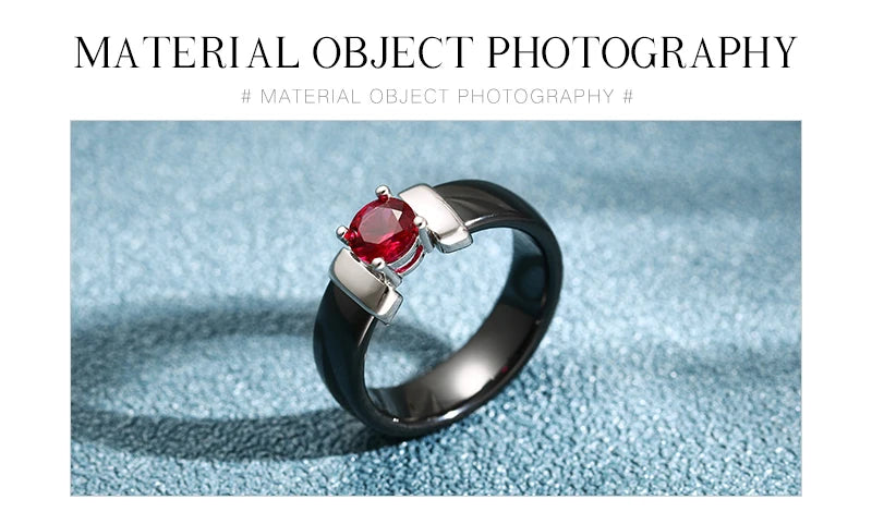 6mm White Black Ceramic Rings Plus Red Cubic Zirconia For Women Gold Color Stainless Steel Women Wedding Ring Engagement Jewelry