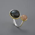 Lotus Fun Real 925 Sterling Silver Natural Labradorite Moonlight Gemstones Ring Fine Jewelry Mysterious Lake Rings for Women